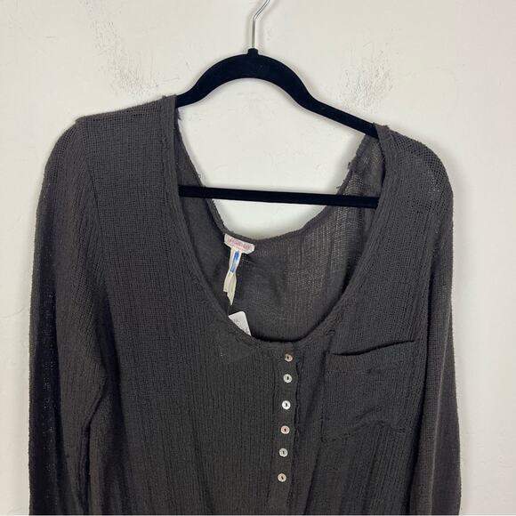 Free People Grey Gauze Henley Romper - Picture 2 of 9